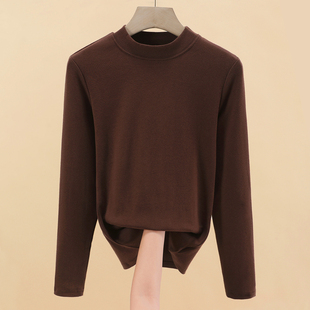 纯棉黑色半高领打底衫女内搭 秋冬韩版上衣修身长袖t恤2025年新款