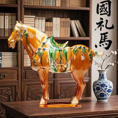 唐三彩陶瓷马六骏马年国礼摆件