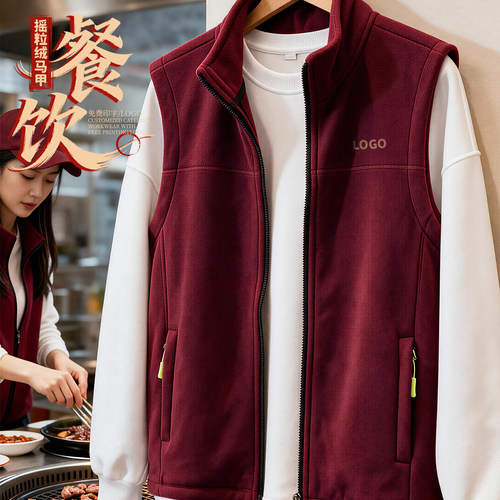 餐饮服务员摇粒绒马甲定制LOGO
