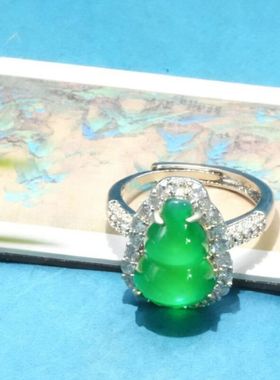 仿冰种帝王绿宝石葫芦戒指女时尚气质小众设计高级感8108