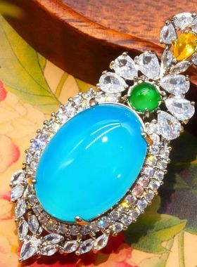 天然冰种髓冰透女新中式轻奢气质时尚国风天蓝色吊坠8073