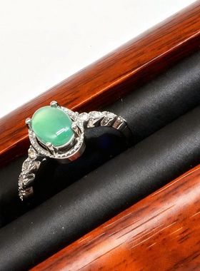 天然缅甸翡翠天空蓝蛋面戒指女清冷感时尚款多样性发其一9331