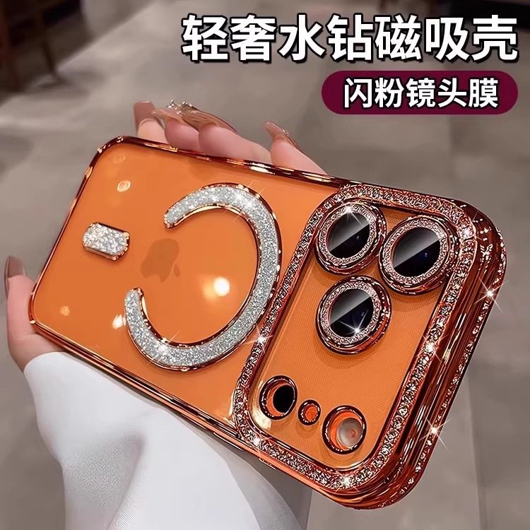 适用苹果17promax手机壳iphone16简约轻奢15透明硅胶plus环保14磁吸保护套13创意12奢华水钻pro时尚11电镀