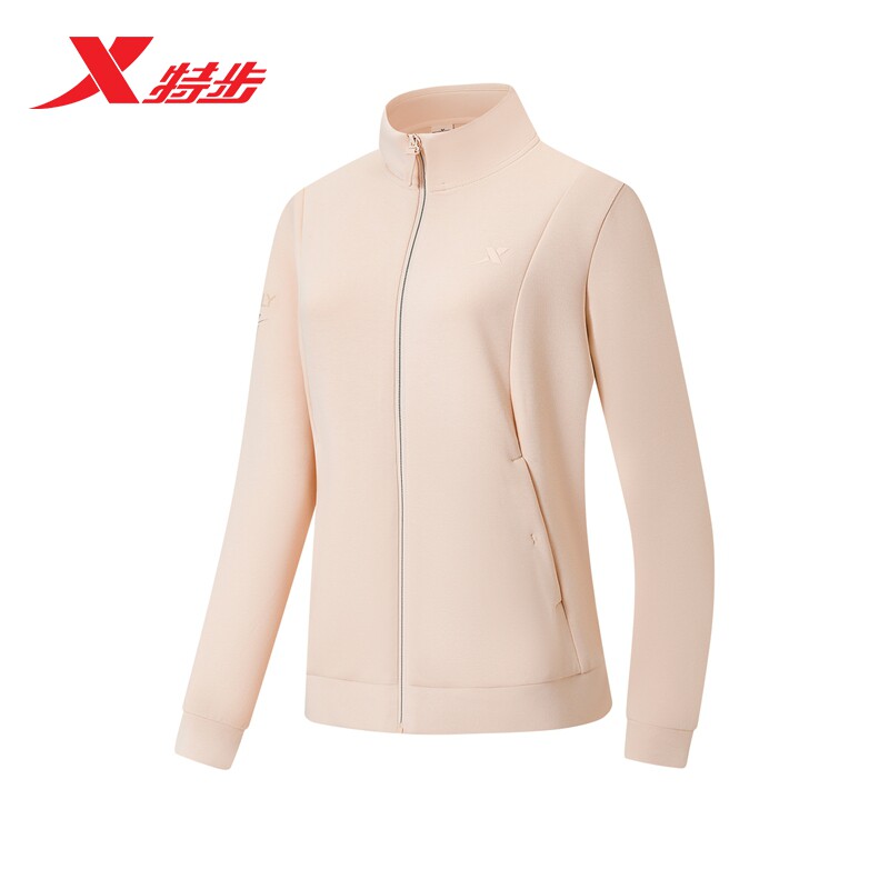 特步立领外套女款2025年春季新款无缚轻行针织跑步服975128060056