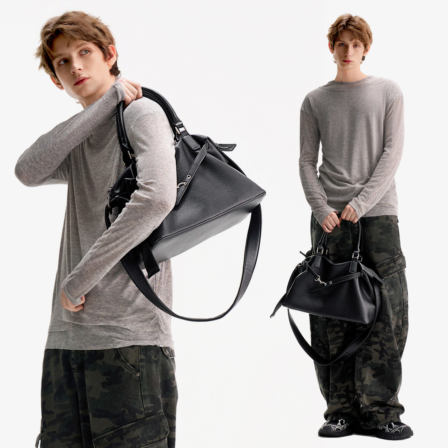 QUIETZONE 原创软皮小众手拎挎包男生女斜挎包单肩通勤手提托特包