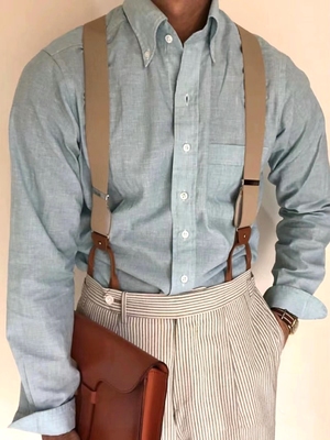 高级男士商务背带夹弹力纽扣挂钩夹子款英伦复古吊裤带男式吊带肩