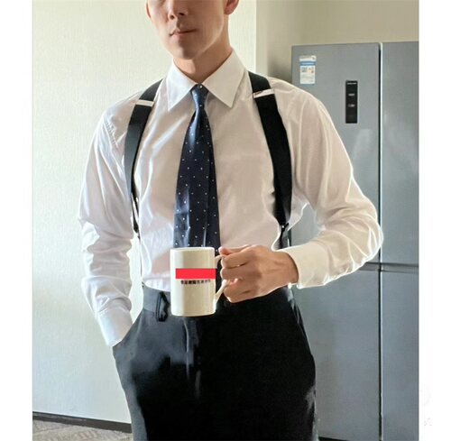 商务英伦风复古高级侧夹加宽背带夹扣男士男款吊裤带扣西裤吊肩带
