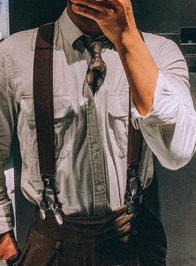 英伦复古风背带夹松紧弹力男士成人西裤吊裤带扣肩带六夹男式吊带