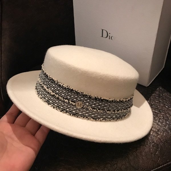 秋冬款英伦名媛潮女白色蝴蝶结平顶宽檐小礼帽羊毛呢毡帽子