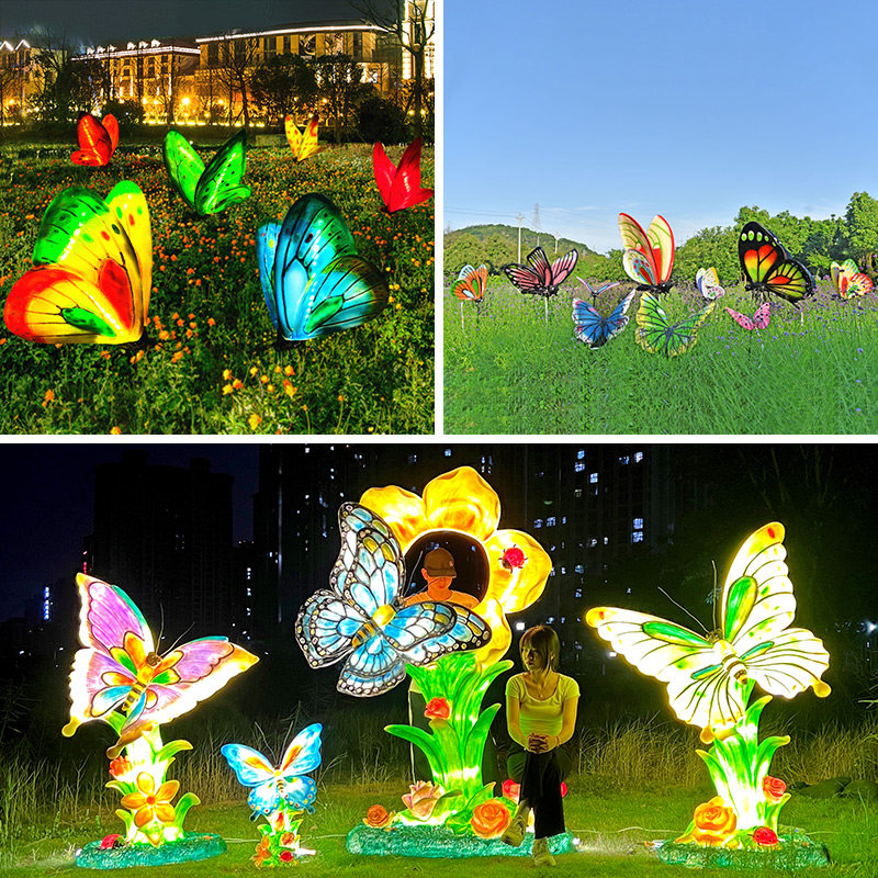 仿真发光蝴蝶雕塑户外园林景观小品花海草坪公园景区打卡装饰摆件