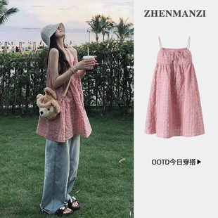 夏日多巴胺彩虹系带连衣裙子女2025夏季新款海边度假风绝美吊带裙