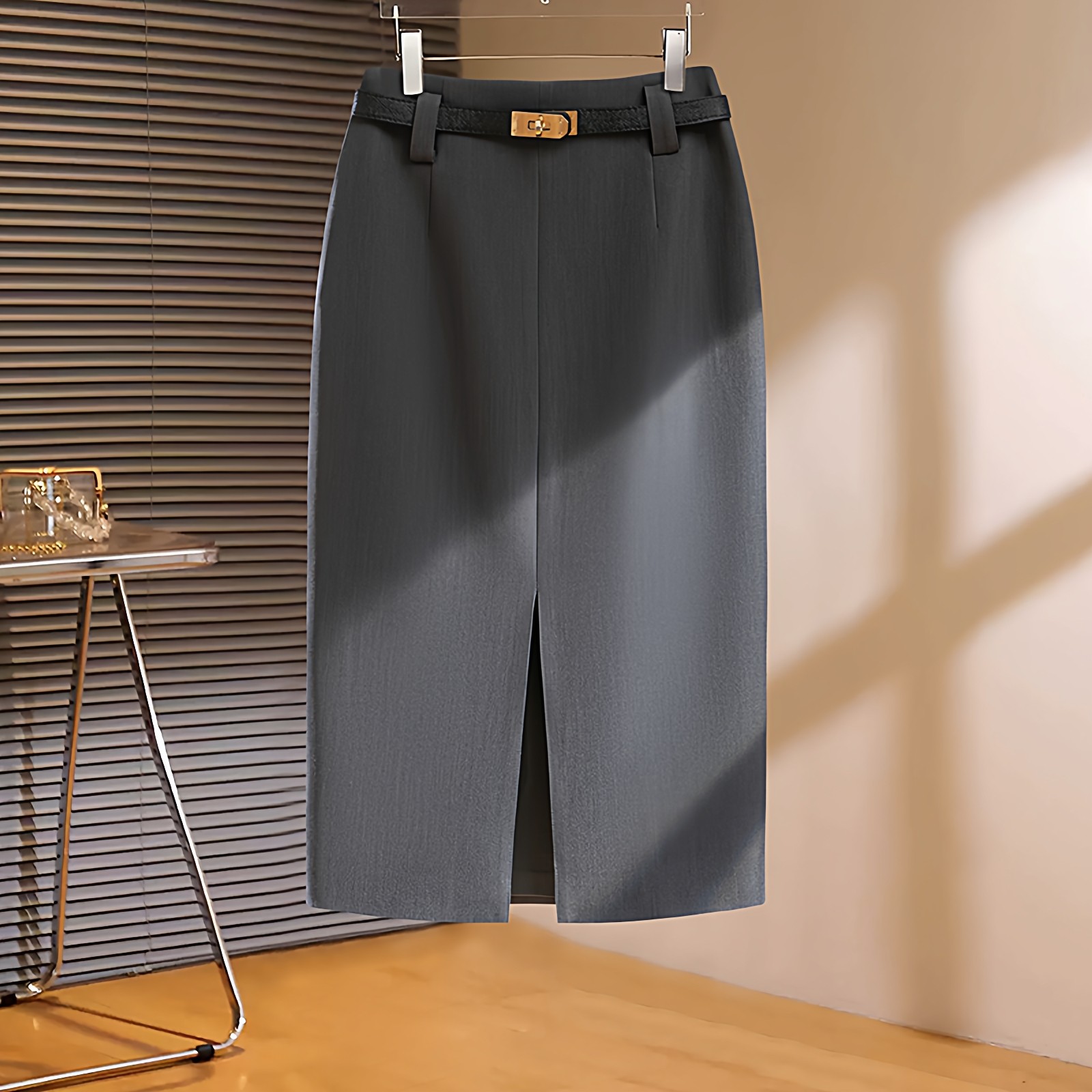 高级感满满气质通勤西装半身裙女春秋新款前开叉性感灰色包臀裙子,女装/女士精品,大码半身裙,淘宝优惠券,粉丝福利购,淘宝优惠卷