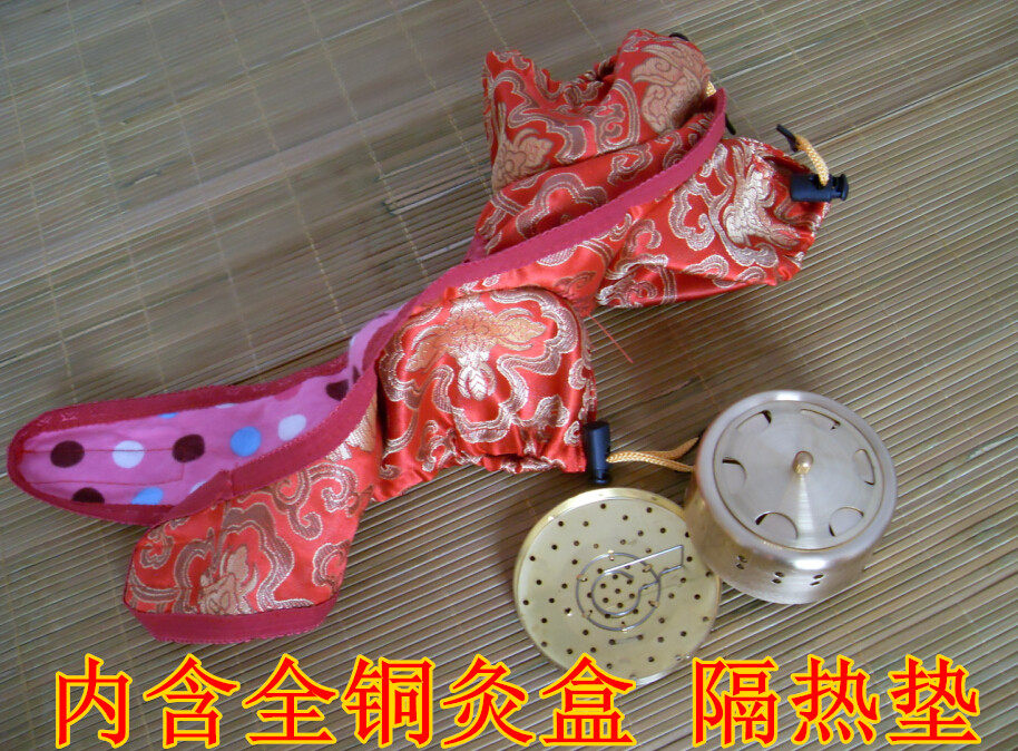 全铜绸缎三联随身灸艾灸器调温艾灸盒温灸器脚底足底 3连