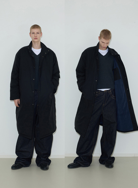 weave 时髦御寒 黑色90白鸭绒长款羽绒服冬季立领宽松过膝厚外套