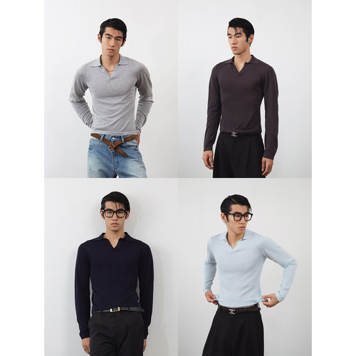 浅蓝/咖/藏青/浅灰长袖polo