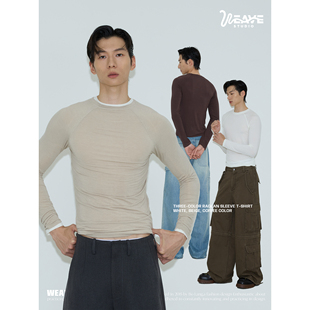 燕麦 多色插肩设计感亲肤保暖弹力修身 白 经典 打底T恤 咖 weave