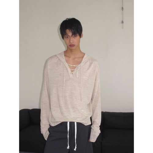 weave连帽绑带长袖针织衫