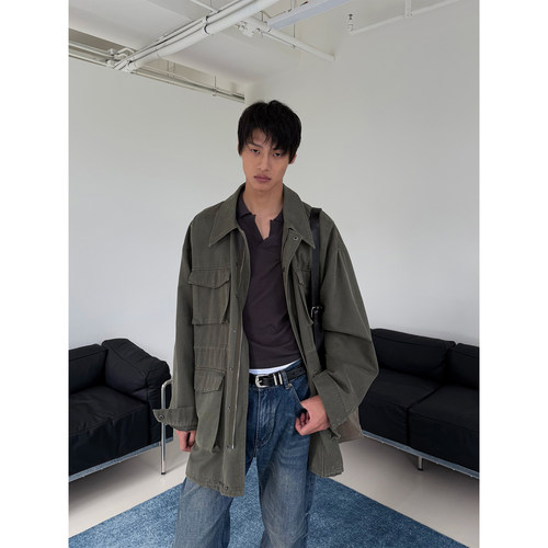 weave军绿色水洗麂皮绒夹克