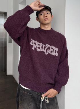 【现货】weave 提前过圣诞 美式刺绣紫色肌理羊毛质感软糯毛衣