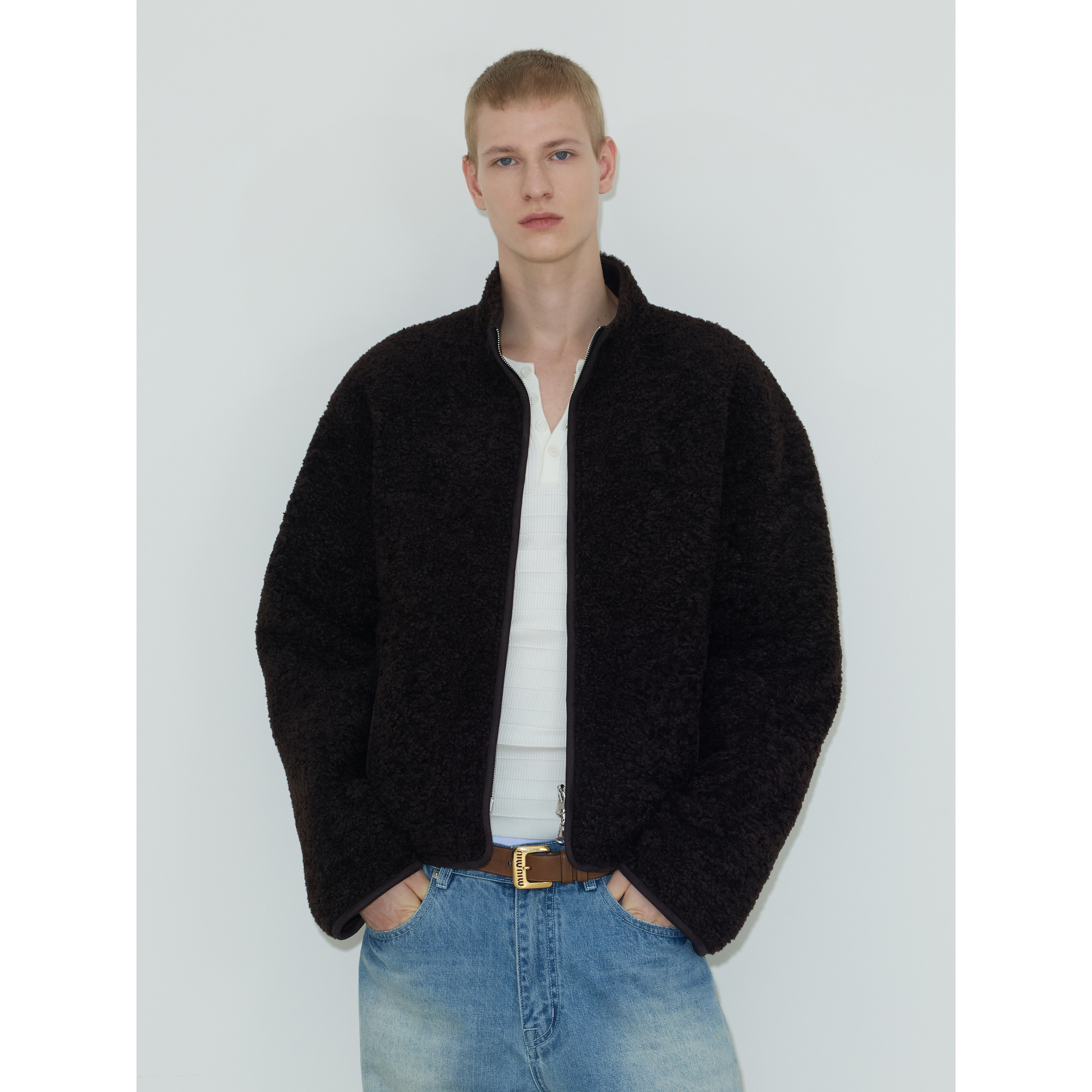 两穿棕咖色羊羔毛麂皮外套