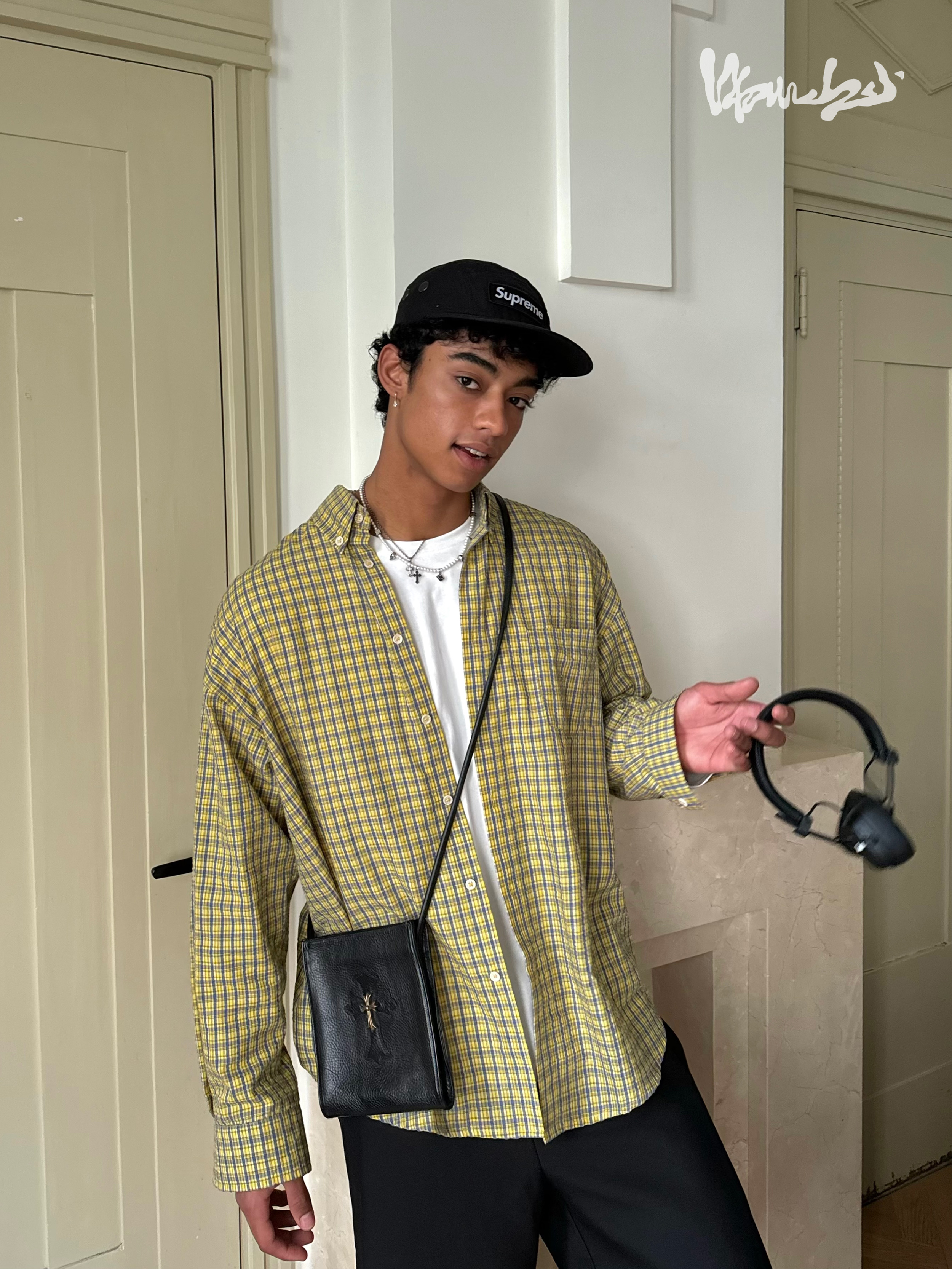 长袖休闲宽松黄蓝格衬衫