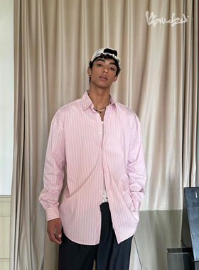 weave 梓渝同款 oversize粉色条纹宽松韩系清爽休闲长袖防晒衬衫