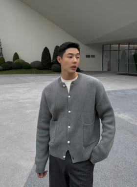 weave 时髦知识分子 奶系花灰色复古宽松针织毛衣圆领开衫厚外套