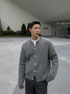 奶系花灰色复古宽松针织毛衣圆领开衫 weave 厚外套 现货