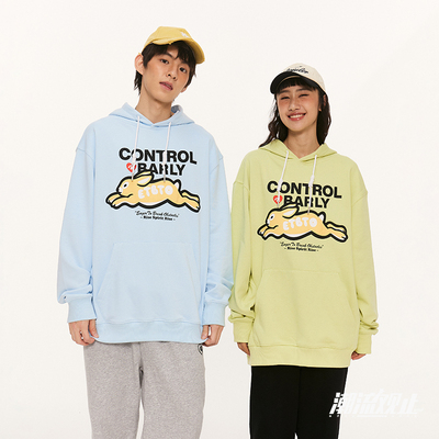 连帽卫衣宽松帽衫兔子发泡印花