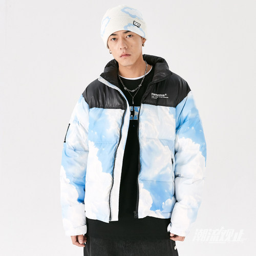 潮RAVENOUS拼接羽绒服宽松立领