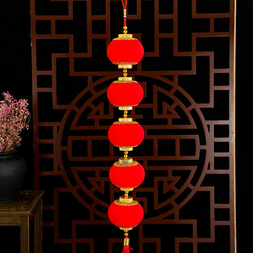2022新年过年小红灯笼挂件植绒红灯笼串中式春节客厅装饰布置挂饰