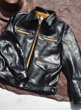 Hartmann哈特曼击坠王短款运动型德飞翻领夹克茶芯油蜡马皮皮衣男