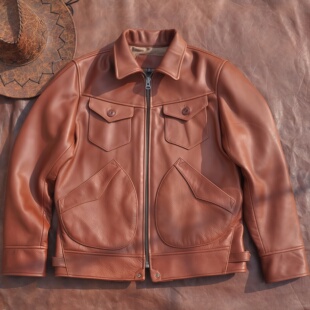 青岛皮衣年底收官之作 真皮真皮 美国无涂水染油蜡牛皮门多萨男款