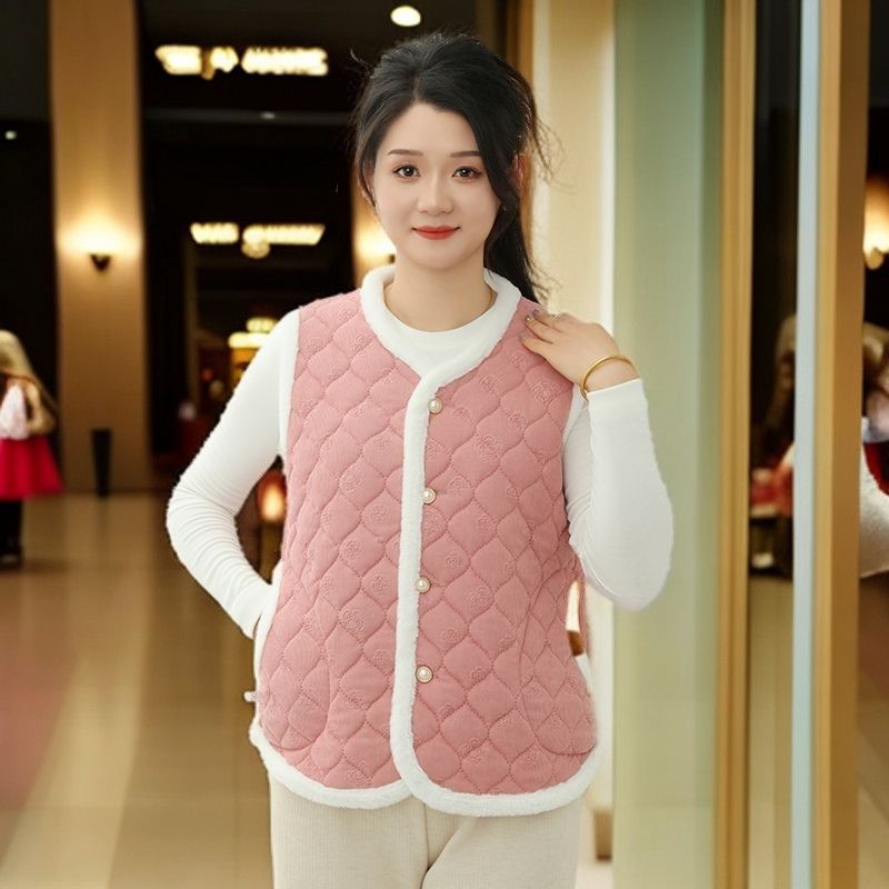 中老年女士秋冬新款妈妈马甲保暖加绒加厚打底背心无袖坎肩上衣