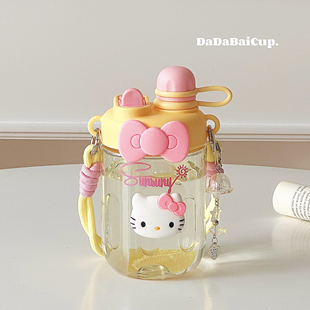 2025高颜值吸管杯子学生可爱塑料外出便携 hellokitty水杯女生新款