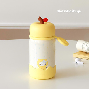 可爱kt猫苹果保温杯女生高颜值水杯2025新款学生便携小巧口袋杯子