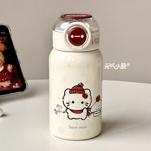 2025新款保温杯女生高颜值学生吸管杯子雪花雪人儿童kt猫水杯316