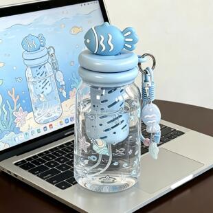 小鱼透明塑料杯子女生高颜值tritan吸管水杯2026新款学生夏日ins