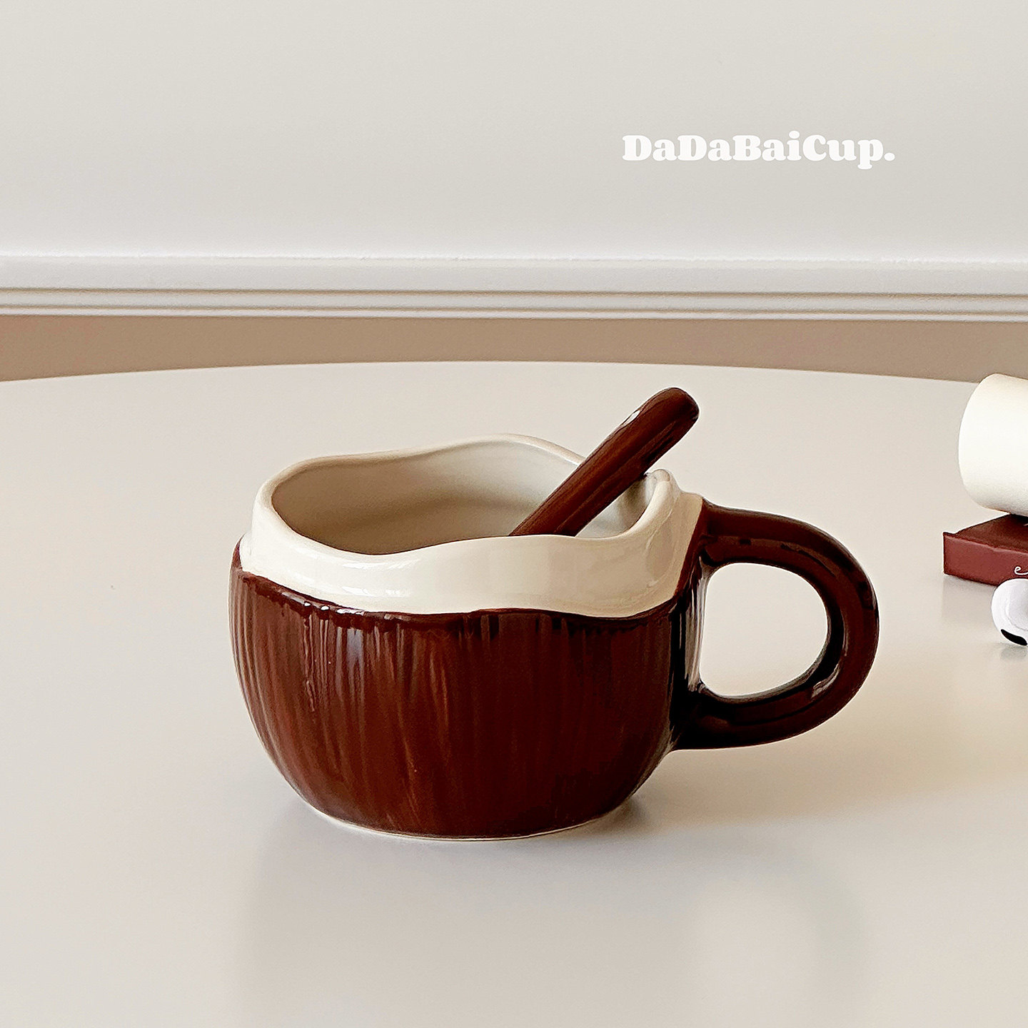 椰壳设计随手杯带把手家用牛奶杯