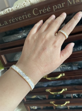 进口古董珠戒指手链串珠成品白金色闪闪的闺蜜礼物送礼佳品