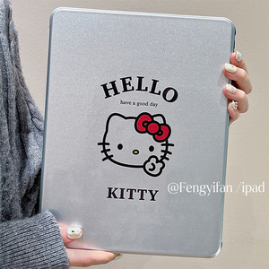 适用iPad保护壳银色小众卡通凯蒂猫Pro11寸苹果ipad9保护套360旋转亚克力mini6带笔槽ipadair4/5防摔10平板壳