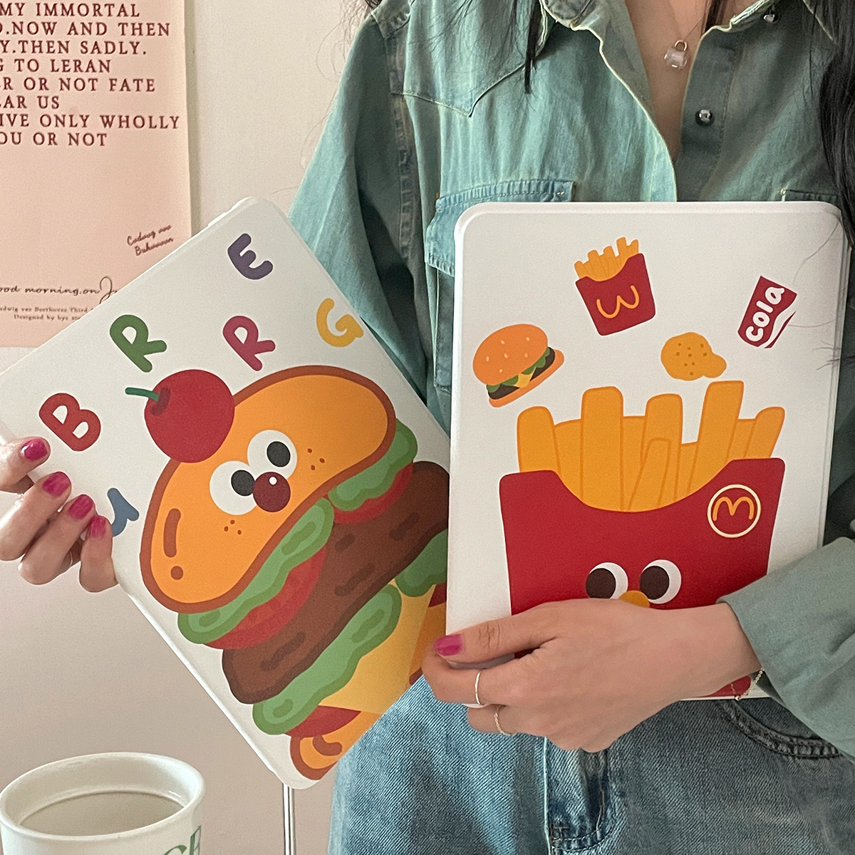 趣味可爱汉堡薯条ipad2022新款pro11/12.9英寸苹果保护套air4/5亚克力360旋转mini6带笔槽8/7卡通防摔平板套高性价比高么？