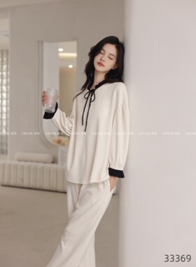春秋女士华夫格韩版甜美公主风长袖睡衣家居服可外穿套装33369
