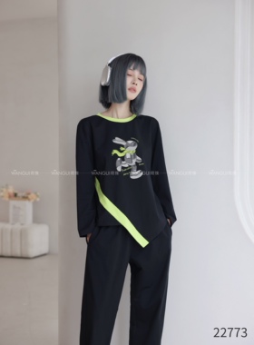 睡衣女士春秋纯棉长袖韩版小众设计个性潮流可外穿家居服22773