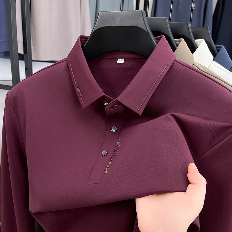2025新款中老年爸爸装翻领长袖T恤春秋男士上衣纯色百搭polos衫潮