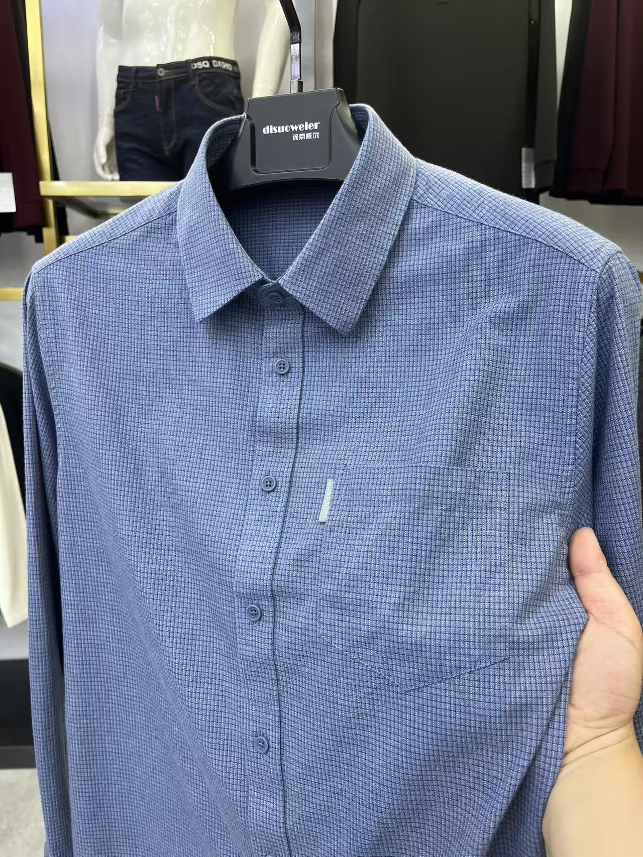 100纯棉长袖有口袋衬衫男春秋装免烫男士衬衣小格子通勤男装寸衫