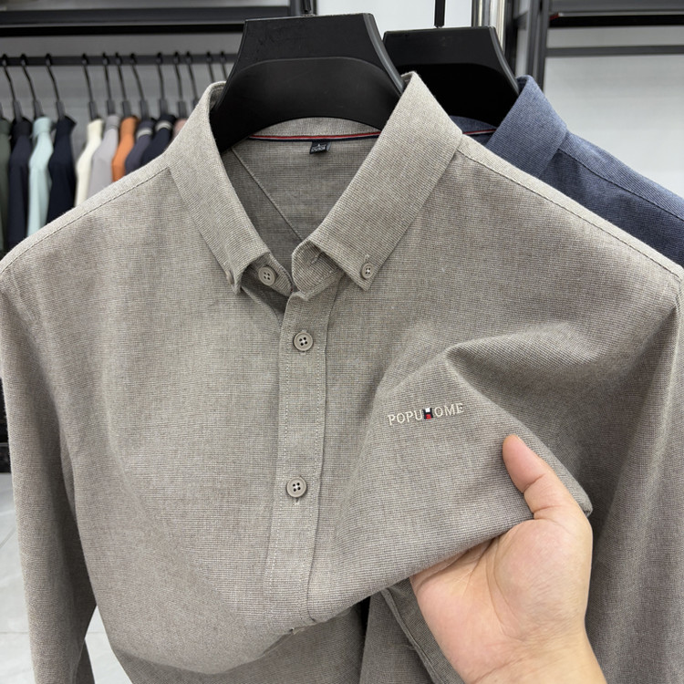 2025新款男士长袖衬衫商务休闲纯棉免烫抗皱衬衣男装上衣外套男潮