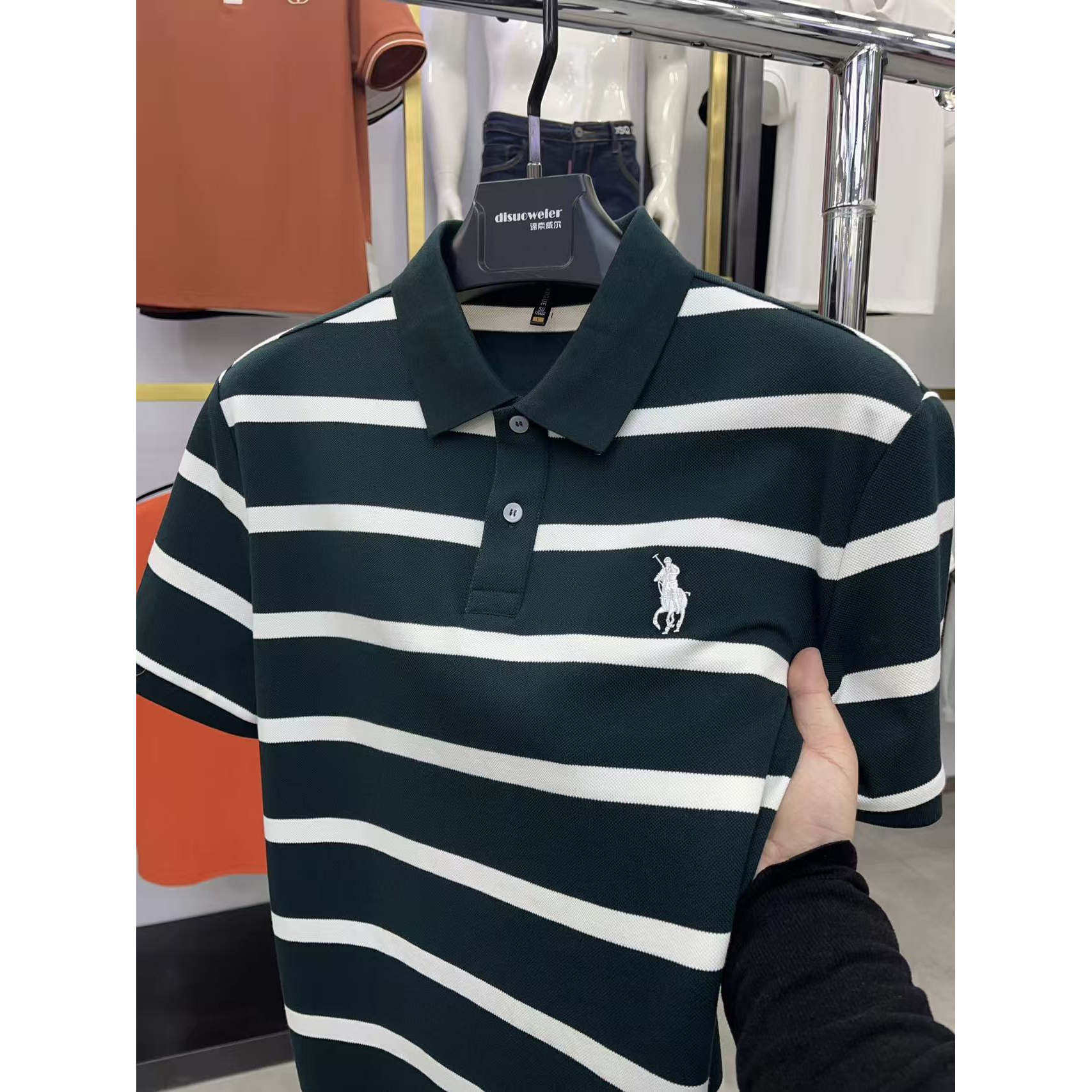 2026新款夏季条纹刺绣短袖POLO衫中青年男士休闲翻领柔软舒适体恤