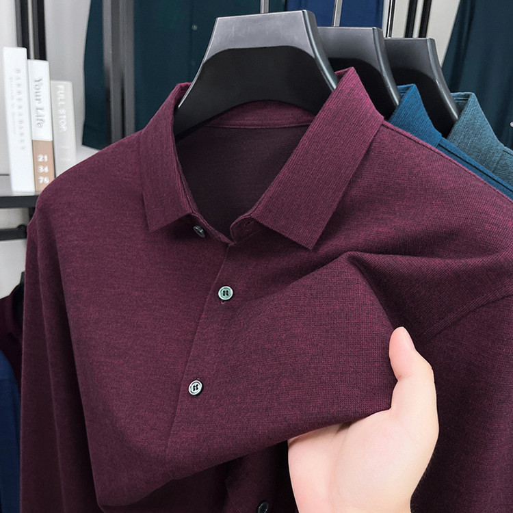 2025新款长袖衬衫男士商务休闲宽松桑蚕丝含羊绒中年爸爸衬衫衬衣