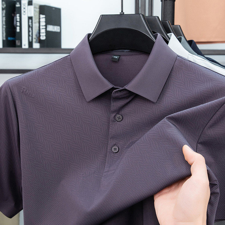 夏季高级感桑蚕丝莫代尔短袖t恤中年男士商务翻领爸爸锦氨POLO衫